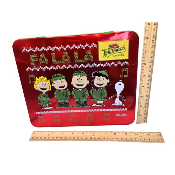 Whitmans Sampler Peanuts Holiday Tin Red & Green Collectible Rectangular Storage - Picture 4 of 7